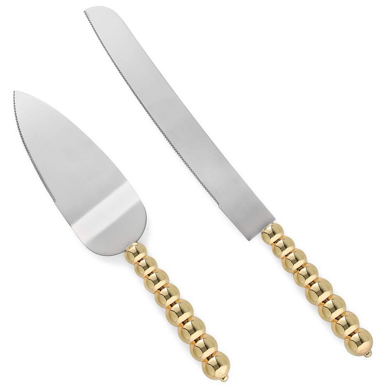 Homi styles wedding cake knife and server set | Elegant Gold Color With Beaded Handles & Premium 420 Stainless Steel Blades | Cake & Pie Serving Set For Wedding Cake,cake cutter Gift - Image 2